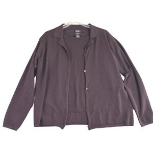 Eileen Fisher Sweater Cardigan 2 Pc Set Size M‎ Purple Wool Nylon Blend Vintage